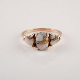 Dainty Pink Opal Copper Rose Gold Gemstone Ring, Handmade Trilogy Gemstone Silver Ring, Delicate Engagement Ring, Anniversary Ring For Women